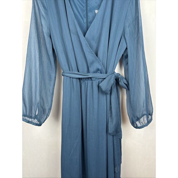 NEW J.Crew Point Sur Faux Wrap Dress Womens 12 Blue Lurex Chiffon Tiered Ruffle - Picture 4 of 12